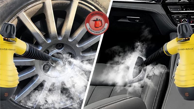 Vaporeta Comforday Portátil de Mano limpiando un auto